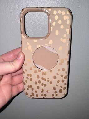 Neutral Tan Leopard Print Phone Case with PopGrip iPhone 15 pro max otterbox